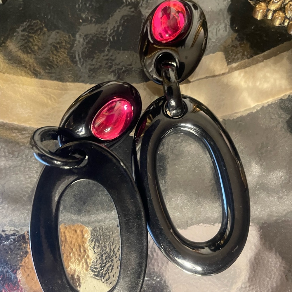 Chic Black and Pink Statement Earrings